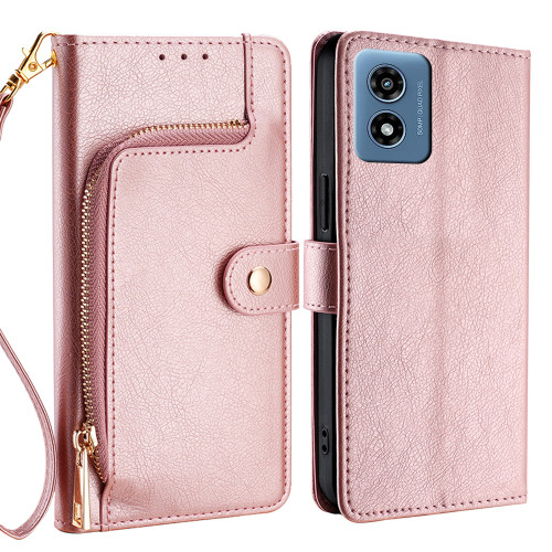 Moto G 5G 2024 Zipper Bag Leather Phone Case - Rose Gold